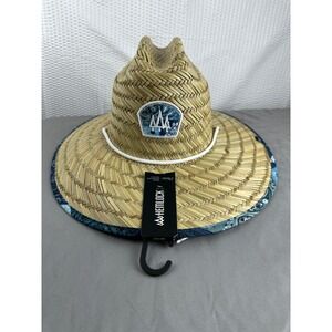 Hemlock Hat Co Straw Lifeguard Hat Blue Bandana Brim One Size NWT